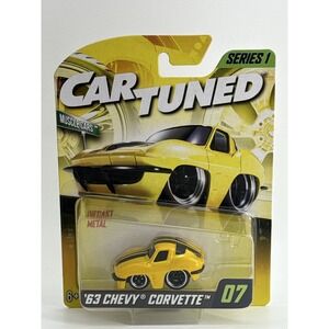 CarTuned Series 1 '63 Chevy Corvette Diecast Metal Car Yellow Muscle Car 6846